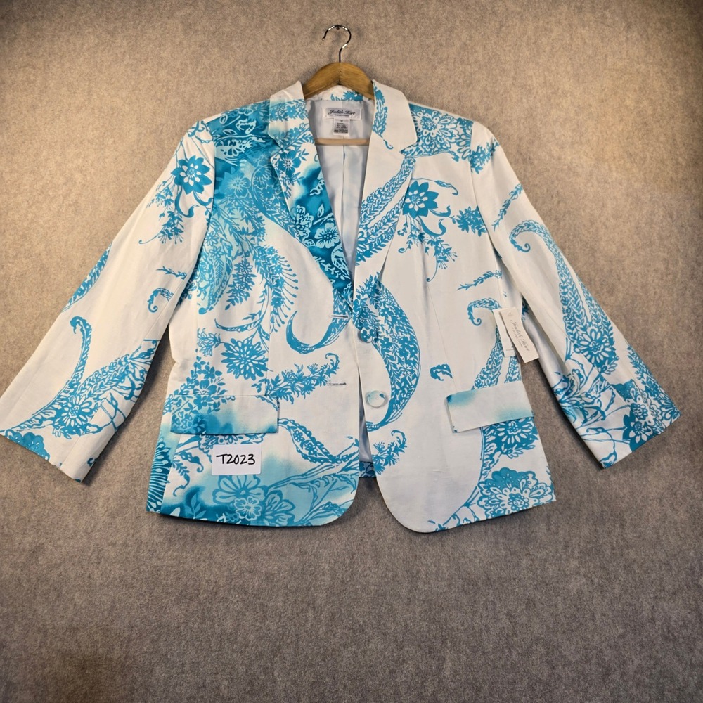 NWT Judith Hart Collection Caribbean Breeze Linen Blend Paisley Blazer Blue 12